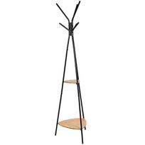 Pastatoma drabužių kabykla, Begryf, bambukas/metalas, 49x49x179 cm, juoda/natūrali, su lentynomis