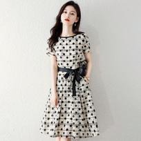 Ice Silk Crepe Bow Dress for Women's Summer New Short-sleeved Waist To Make Them Look Slim and Commuting Style M juoda