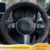 Car Steering Wheel Cover For BMW M Sport F30 F31 F34 F10 F11 F07 X1 X2 X3 F25 F32 F33 F36 F48 F39 DIY Suede Steering Wheel Braid Green Thread black