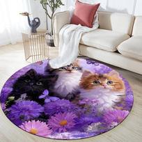 Purple Calico Cat,Round Area Rug,Carpet Rug for Living Room Bedroom Sofa Playroom Decor,Non-slip Floor Mat 80cmx80cm