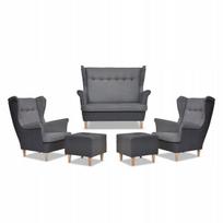 ARI DUO poilsio komplektas, sofa, foteliai, pufai, Family Meble, pilka