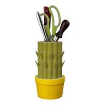 Cactus Knife Block Bamboo Storage Rack Compact Slim Profile Kitchen Knife Holder Cactus-Style Organizer Easy to Clean Stable Weighted Base 1pc