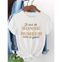 European Size I Am in a GOOD MOOD, So Shut Your Mouth, Ladies' Round Neck Short Sleeve T-Shirt with Text Print S balta