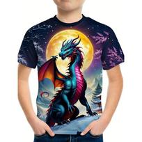Fashion Kids T-Shirt Dragon 3D Print Boy and Girl Summer Short Sleeve Round Neck Casual Top Outdoor Kids Clothing 100