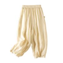 Womens Baggy Cotton Linen Pants Elastic Waist Casual Loose  Summer Beach Vacation  Pants L smėlis
