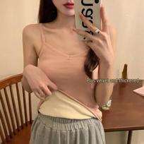 Women's Slim Fit Velvet Warm Vest with Beautiful Back - Solid Color Camisole for Autumn and Winter One Size rožinė
