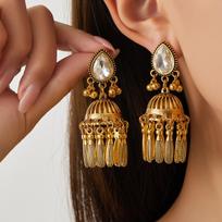 Vintage Hollow Wind Bells Fringed Earrings Women'S Bohemian Ethnic Wind Diamond Stud Earrings Fashion Water Drop Earrings