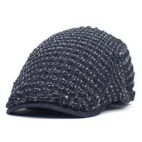 New ripped denim beret summer breathable cap fashionable personalized forward hat curved brim hat M（56-58cm） juoda