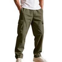 Men's Workwear Casual Stretch Waistband Multi-Pocket Straight-Leg Pants L armijos žalia spalva