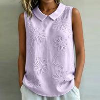 Ladies' Color Loose Casual Retro Vest Embroidered Floral Sleeveless Top L šviesiai violetinė spalva