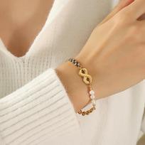 Stylish Black & White Zirconia Cuban Chain & Freshwater Pearl Letter 8 Necklace Bracelet Set
