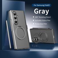 Dėklas Samsung Galaxy Z Fold 8, kietas PC, 360 laipsnių žiedas-stovas, magnetinis rašiklio vyris, apsauginis galinis dangtelis, dėklas Z Fold8 telefono korpusui Galaxy Z Fold 8 pilka spalva
