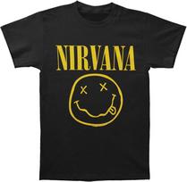Nirvana Men's Smile One Sided Slim Fit T-Shirt Black XL yellow