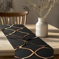 Modernus prabangus juodos ir aukso geometrinio rašto staltiesės takelis, valgomojo stalo dekoras 40x140cm beige