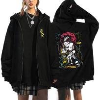 Fashion Anime Cyberpunk Edgewalker Pattern Print Soft Comfortable Zipper Hoodie Fall Winter Long Sleeve Sports Cardigan S white