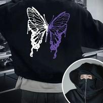 Naujas moteriškas su gobtuvu ir užtrauktuku Dvigubo veido kaukės su gobtuvu Asmeninis drugelio raštas Laisvas su gobtuvu ir užtrauktuku Kardiganas Ninja 2025 XXL white