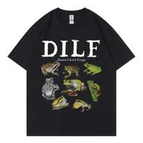 Dilf Damn I Love Frogs Graphic T Shirts Men's Women's Fashion Short Sleeve T-shirt Vintage Summer Street Clothing T-shirts Tops 2XL