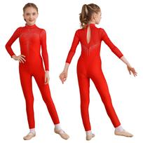 Vaikai Merginos Džiazo šokių Kombinezonas Akrobatika Gimnastika Trikotas Blizgus Kalnų krištolas Aktyvūs drabužiai Unitard dailiojo čiuožimo kombinezonas 5-6 Years raudona