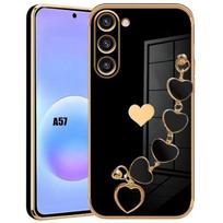 Dėklas Samsung Galaxy A57 5G, Silikoninis, Apsaugantis nuo įbrėžimų, su Širdelės Dirželiu - Juodas juoda