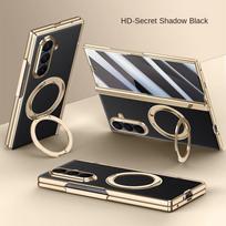 For Samsung Galaxy Z Fold 7  Leather 360° Swivel Bracket Magnetic Tempered Glass Front Membrane Anti-Drop Fingerprint Phone Case For Galaxy Z Fold 7