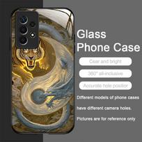 Shiny Golden Dragon and Tiger Pattern Tempered Glass Phone Case for Samsung Galaxy S25 Ultra S24 S23 Plus S22 S21 S20 FE Covers Galaxy M53