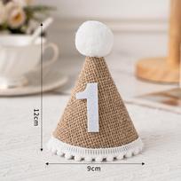 Burlap Material Birthday Party Hat Baby 1~3 Year Birthday Headband  Birthday Party A