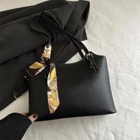 Chic Silk Scarf Handle Tote Bag for Women Stylish Bucket Shoulder Handbag juoda