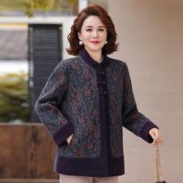 Elegant Retro Frog Button Wool Coat for Middle-Aged Mothers 3XL (120-135 jin) violetinė