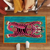 Retro tigro sveikinimo durų kilimėlis su raštu Kilimas virtuvei, vonios kambariui langeliu apvadu, miegamojo namų dekoravimui Kilimas 40x60cm flannel black