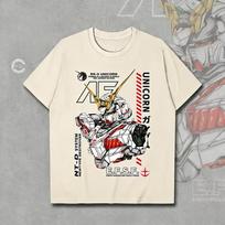 Gundam RX0 Unicorn Unisex Pure Cotton Tshirt 2026 Summer Hot Anime Print Loose Casual Parentchild Short Sleeved Top S white