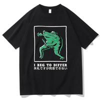 I Beg To Differ Frog T Shirt Funny Japanese Frog Retro Women Clothing Harajuku Clothes Summer Cotton Graphic T Shirts Tops S juoda