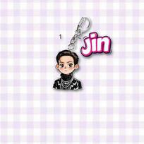 BTS Black Outfit Cartoon Acrylic Keychain, Bangtan Boys Cartoon Figure + Name Tag Double Charm Keyring, Kpop ARMY Fans Bag Pendant JIN