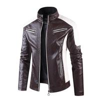 New Spring Rock Men's Leather Jacket Fashion Urban Fit Stand Collar Casual PU Leather Jacket M