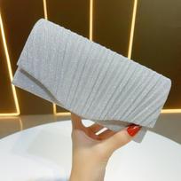 Women's High-End Silver Pleated Evening Clutch Bag sidabras