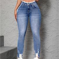TEMU Street Trend Women's Torn Holes Rough Edges Tight Feet Jeans WOMEN XS mėlyna