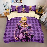 Anime Jojo Bizarre Bedding Set,3D Print Adventure Jotaro Kujo Bedding Set,Jojo Duvet Cover Pillowcase Bed Kids Adult 100x135cm-2pcs purple