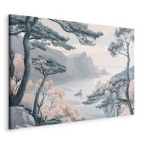 Image - Mountainous Coast With Trees And Rocks In Light Pastel Blues / Blue Coast In Delicate Colors