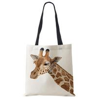 Watercolor Giraffe Deer Print  Tote Bags for Women Casual Handbags Shopping Bag Large Capacity KTY