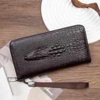 Men's Vintage Crocodile Pattern Large Capacity Leather Clutch Wallet & Phone Bag tamsiai ruda spalva