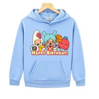 2026 New Toca Boca HAPPY BIRTHDAY! Hoodie for Boys Girls Kids Hoodies Cartoon Print Hoodie Children Clothing Clothes 8T mėlyna