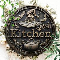 Vintage Witch Metal Wall Sign 8x8 Inch Gothic Iron Plaque Halloween Decor Home Kitchen Round Art 20x20 įvairiaspalvis