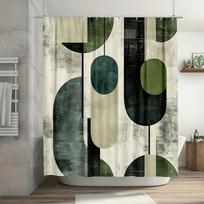 1 vnt. Abstrakčios geometrinės dušo užuolaidos - Žalia ir pilka, Modernus vonios kambario dekoras, Poliesterio audinys, Skalbiamas mašinoje, Su kabliukais W90xH180cm black