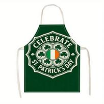 1pc Green St Patrick's Day Celebration Apron With Shamrock And Irish Flag Design Novelty Cooking Bib For Men Women Linen Fabric 38X47cm(15X19in)