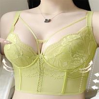 Lace Corset Push Up Adjustable Strappy Bra M žalia