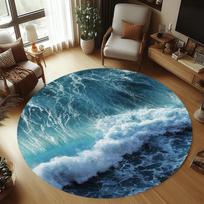 Sea Spray Surging Vivid Pattern Round Area Rug Lively Style Non-Slip Floor Carpet for Living Rooms Home Decor Areas 80cm x 80cm
