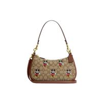 COACH shoulder bag Disney/Disney joint model Teri 25 classic old flower Mickey Mouse print hardware buckle fabric with leather armpit hand medium size auksas