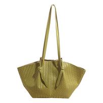 Woven Leather Tote Bag for Women Large Capacity Shoulder Handbag for Work and Shopping žalia