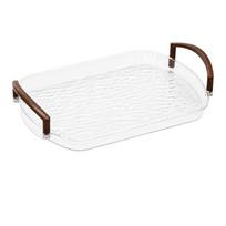 Transparent Clear Luxury Tray Gold Rim Rectangular Storage Tray Double Handles Large Capacity Dining Tea Serving Platter
