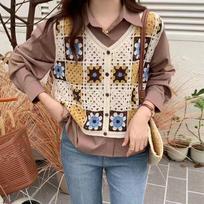 Women's Autumn and Winter Versatile V-Neck Vest Retro Hollow-Out Korean-Style Sweet Designer Niche Loose Top one size geltona