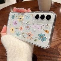 Case For Samsung Galaxy S25 S24 S22 Ultra S23 S24 FE A17 A56 A16 A36 A26 A55 A15 A25 A54 5G ShockProof Flower Clear Soft TPU Case Cover Samsung Galaxy S25 balta